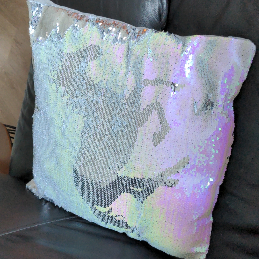 Unicorn sequin flip pillow.